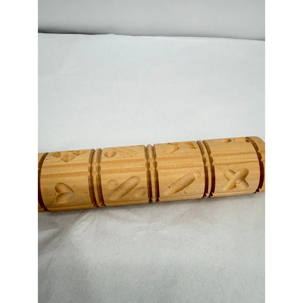 Handcrafted Wooden Embossed Rolling Pin Springerle Cookie Dough Roller W Germany